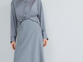 Атласная юбка миди А-силуэта, Серый