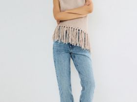 Прямые джинсы с подворотами, Голубой