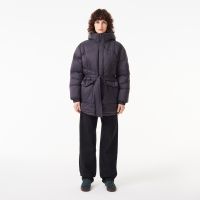 Женский короткий пуховик Lacoste с поясом и высоким воротом
