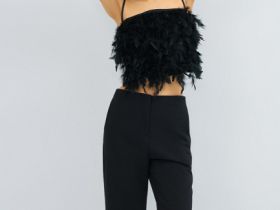 Топ с натуральными перьями, Черный