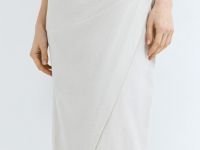 Льняная юбка миди с запахом, Бежевый