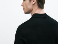 Вязаное поло с коротким рукавом, Черный