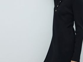 Вязаное платье миди с воротником-поло, Черный