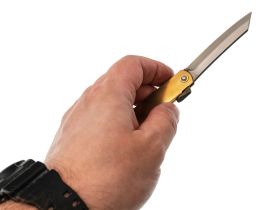 Нож складной Higonokami, 80 мм, сталь AoGami 3 слоя, рукоять латунь, золотистый