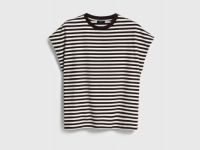 Футболка в полоску со спущенным плечом, Коричневый