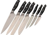 Нож кухонный Сантоку Okroshka Tartar 15.5 см, сталь 5cr15mov, рукоять сталь/пластик, черный