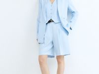 Шорты-бермуды со складками, Голубой