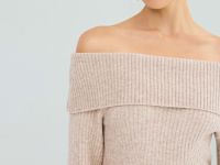 Вязаное платье с открытыми плечами, Бежевый