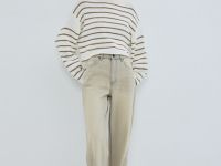 Укороченный джемпер в полоску, Бежевый