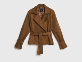 Куртка из искусственной замши с поясом, Желтый