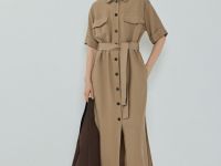 Платье-рубашка со съёмным поясом, Бежевый