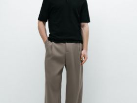 Вязаное поло с коротким рукавом, Черный