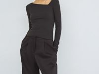 Лонгслив с асимметричным вырезом, Коричневый