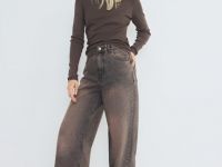 Широкие джинсы с высокой посадкой, Коричневый