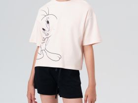 Комплект трикотажный для девочек: фуфайка (футболка), шорты