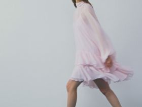 Платье мини с рюшами, Розовый