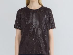 Джемпер с пайетками и коротким рукавом, Коричневый