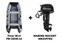 Лодка ПВХ POLAR BIRD PB-385M-nd Merlin (Кречет) + 2х-тактный лодочный мотор MARINE ROCKET MR25FFES