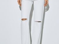 Прямые джинсы с разрезами на коленях, Белый