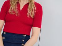 Джемпер поло в рубчик, Красный