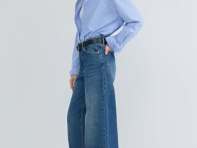 Ультраширокие джинсы с высокой посадкой, Синий
