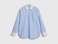 Хлопковая рубашка с контрастными деталями, Голубой