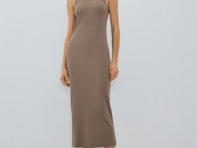 Трикотажное платье-майка в рубчик, Бежевый