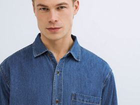 Джинсовая рубашка на пуговицах, Синий
