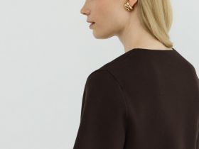 Кардиган с золотыми пуговицами и V-образной горловиной, Коричневый