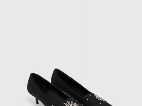 Сатиновые туфли-лодочки со стразами, Черный