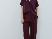 Сатиновая блузка с коротким рукавом, Фиолетовый