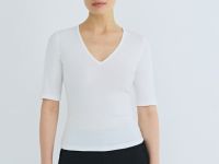 Футболка в рубчик с V-вырезом, Белый