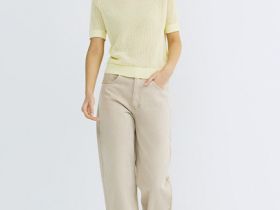 Ажурный джемпер с коротким рукавом, Желтый