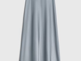 Атласная юбка миди А-силуэта, Серый