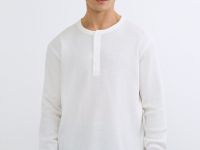 Лонгслив пижамный из текстурной ткани, Белый