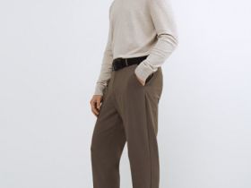 Прямые брюки с эластичным поясом, Коричневый