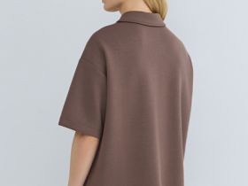 Поло с воротником на молнии, Коричневый