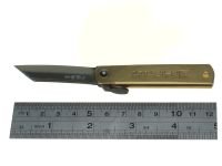 Нож складной Nagao Higonokami, HKA-50BW,  сталь Aogami, жёлтый, в кожаном чехле