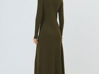 Вязаное платье с воротником поло на пуговицах, Зеленый