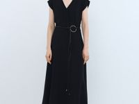 Платье миди с ремнем, Черный