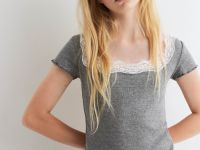 Серая пижама в рубчик с кружевом Глория Джинс