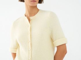 Укороченный кардиган с содержанием шерсти, Желтый