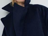 Короткое пальто на поясе, Синий