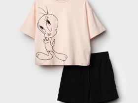 Комплект трикотажный для девочек: фуфайка (футболка), шорты