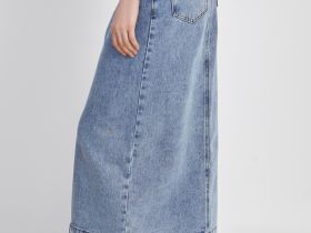 Джинсовая юбка макси с разрезом