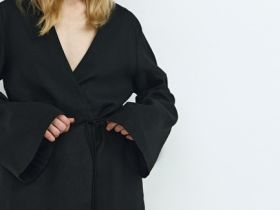 Рубашка изо льна с завязкой, Черный