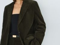 Однобортный жакет из вельвета, Зеленый