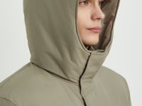 Пуховое полупальто с капюшоном и воротником-стойкой