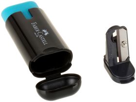 Точилка пластиковая с ластиком Faber-Castell "Combi" 1 отверстие, контейнер, ассорти