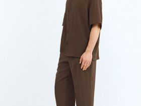 Широкие брюки из смесовой вискозы, Коричневый